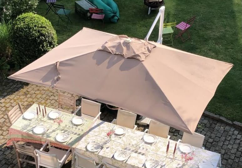 Grote rechthoekige parasol, Tuin en Terras, Ophalen, Gebruikt, Stokparasol