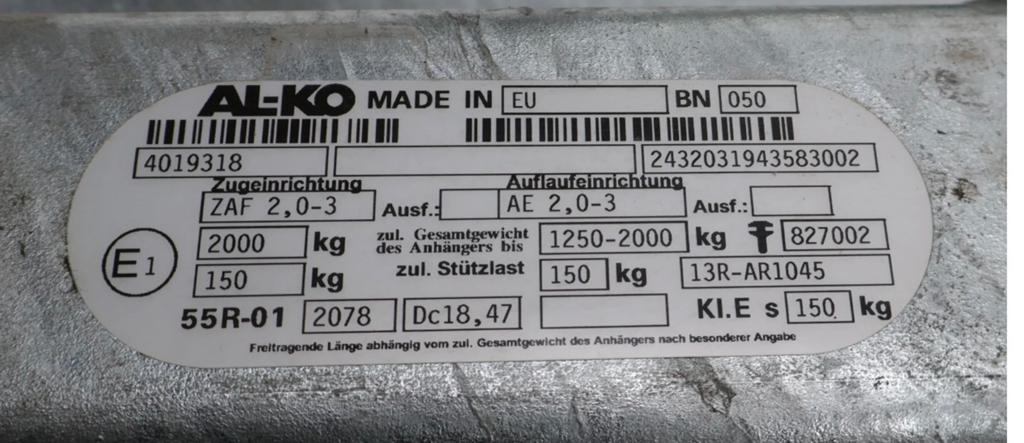 Plaquette d'identification, Auto diversen, Aanhangwagen-onderdelen