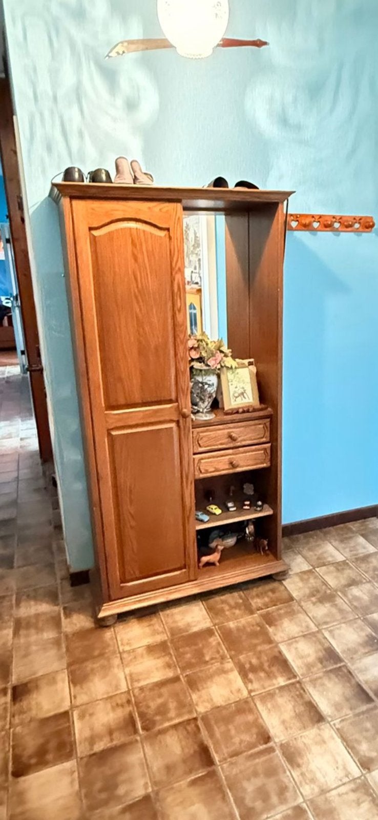 Armoire en chêne massif avec miroir, Maison & Meubles, Armoires | Meubles ordinateur, 70 à 120 cm, Comme neuf, Enlèvement, Classique