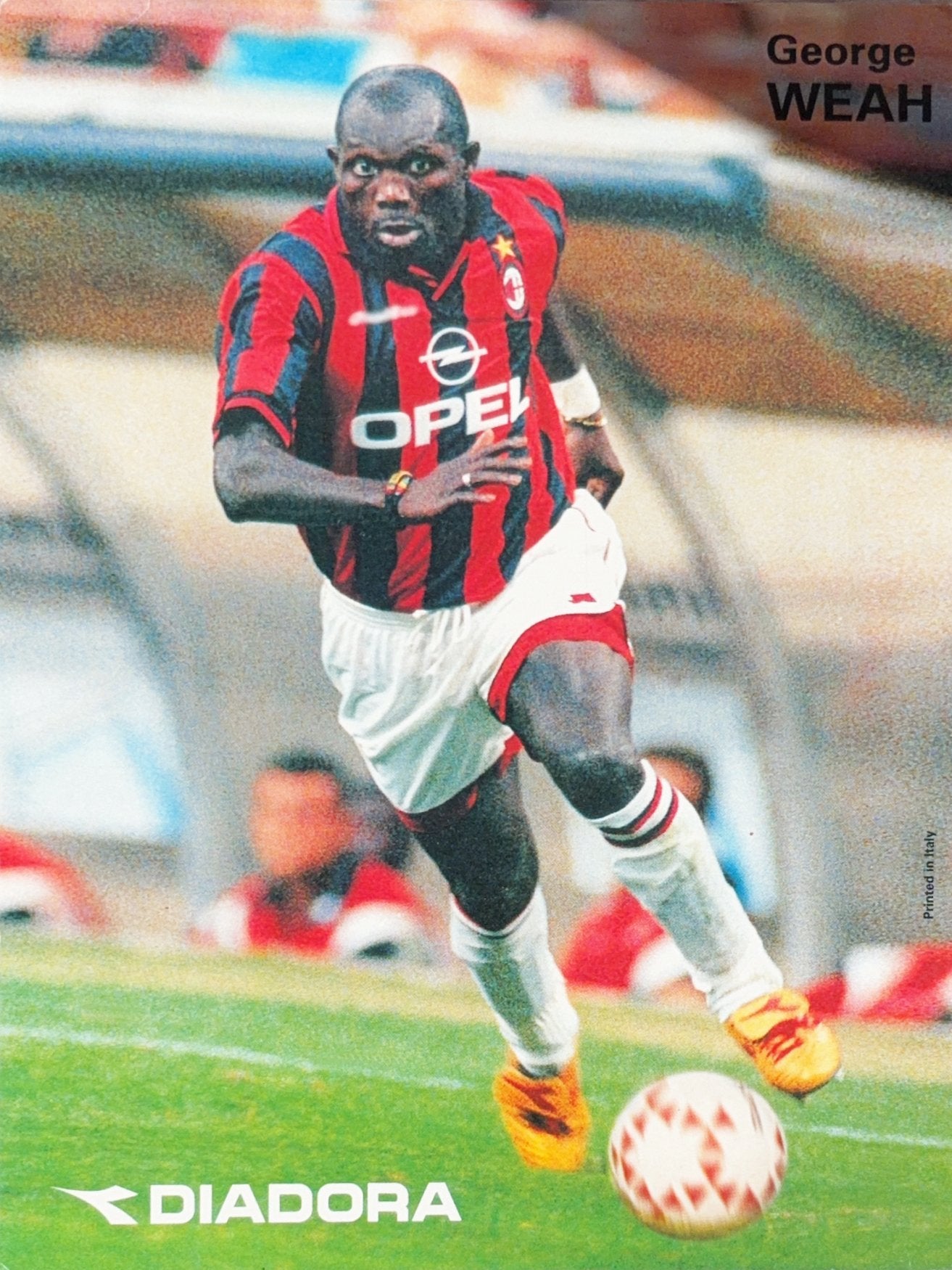 Spelerskaart George Weah - AC Milan - Diadora reclamekaart, Verzenden, Zo goed als nieuw, Spelerskaart