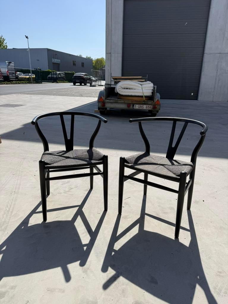 2 design stoelen – Y-chair stijl – zwart, Maison & Meubles, Chaises, Enlèvement, Comme neuf, Noir, Osier ou Rotin