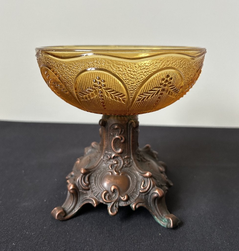 Bol en verre sur pieds en bronze - P.P.&Cie Herstal, Enlèvement ou Envoi