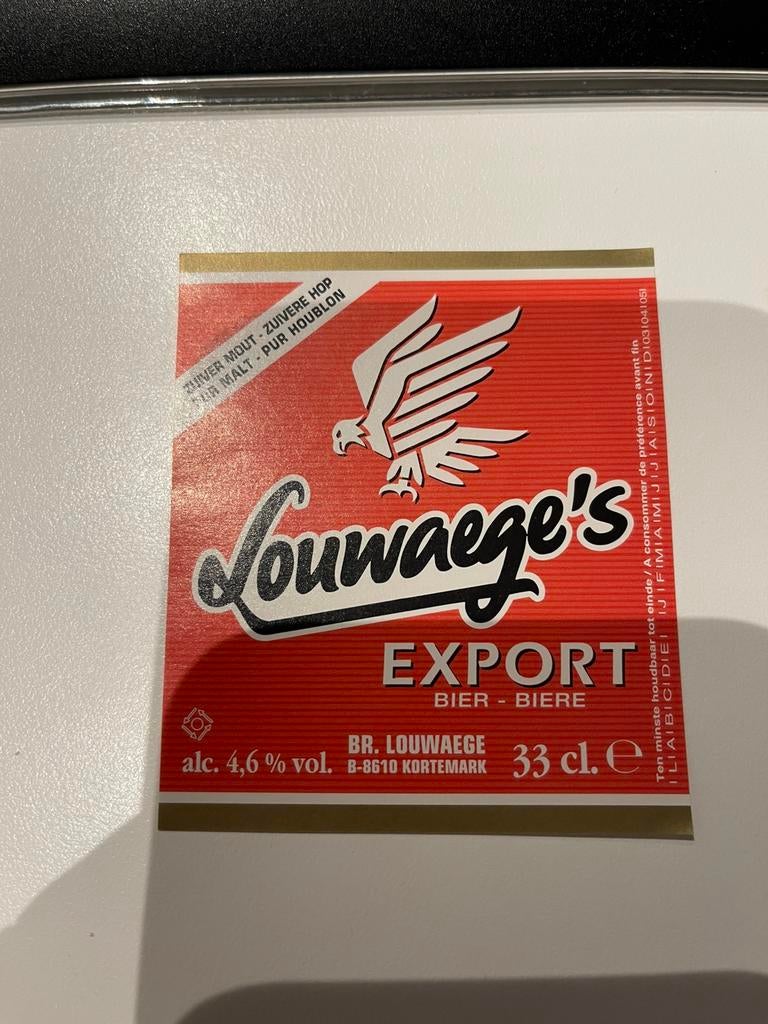 Louwaege’s export bier fled etiket, Verzamelen, Merken en Reclamevoorwerpen, Ophalen of Verzenden, Zo goed als nieuw