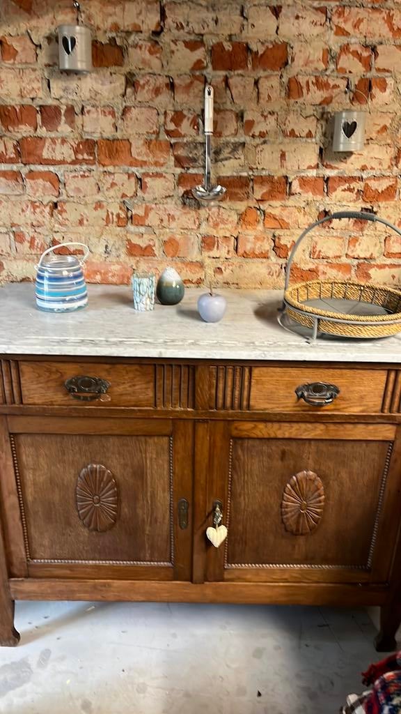 Eiken commode met lades en marmeren blad., Enlèvement, Comme neuf, Avec tiroir(s)