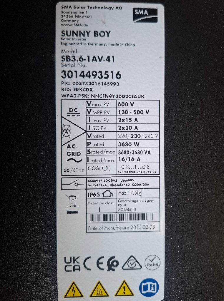 omvormer zonnepanelen SMA, Enlèvement, Comme neuf, Système complet, 200 watts-crêtes ou plus