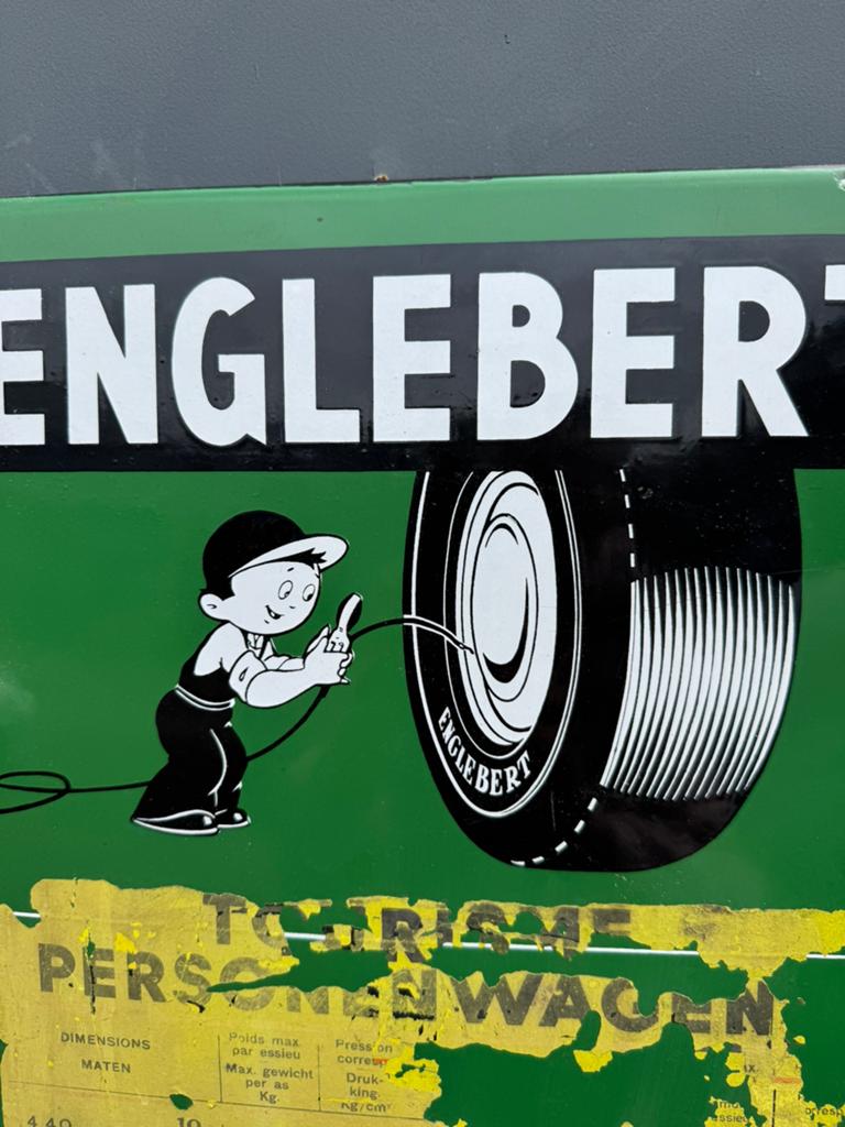 ENGLEBERT emaille reclamebord, Verzamelen, Ophalen, Gebruikt, Reclamebord