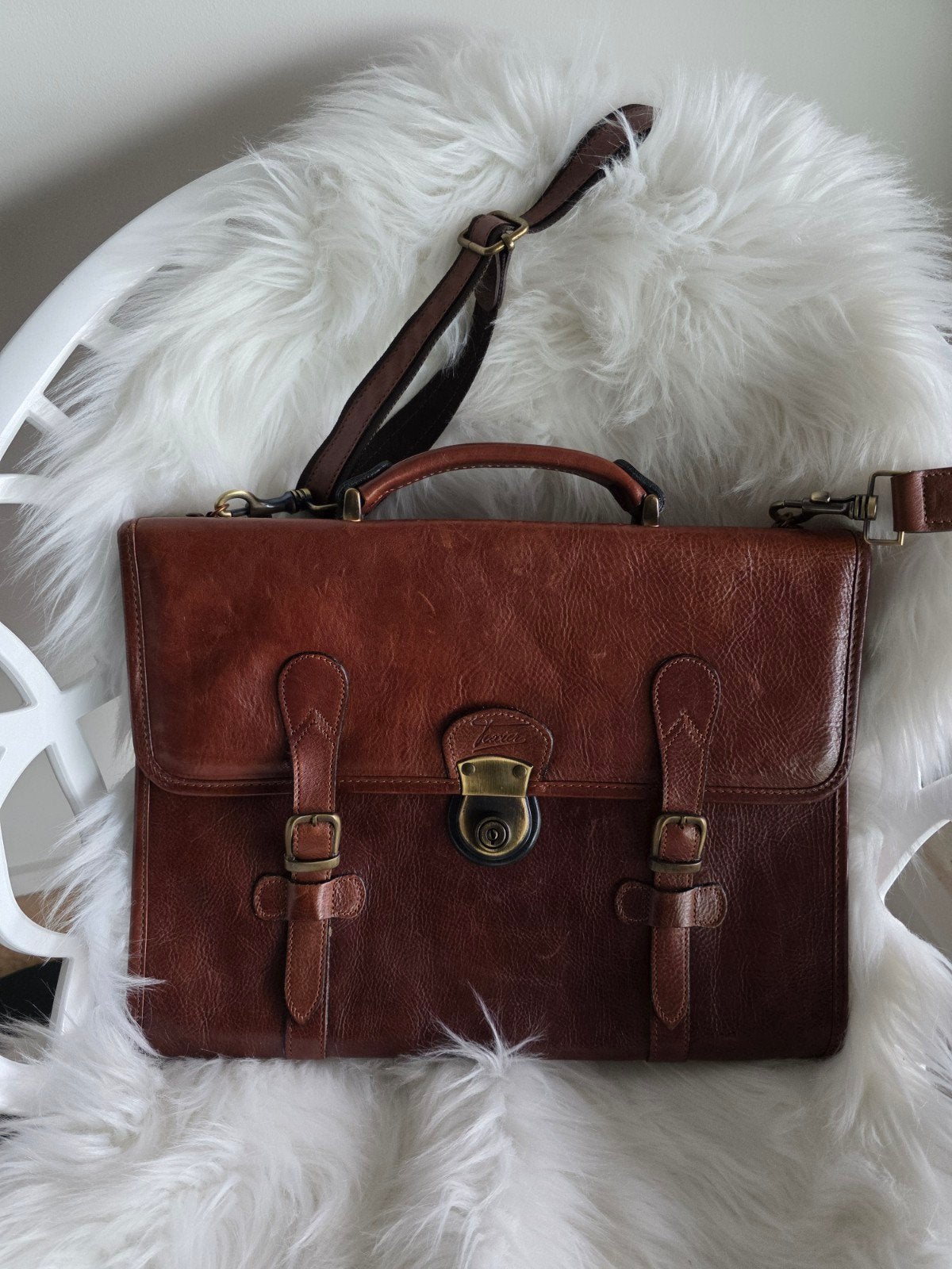 Texier leder hand/boekentas, Bijoux, Sacs & Beauté, Enlèvement ou Envoi, Utilisé, Brun, Autres types