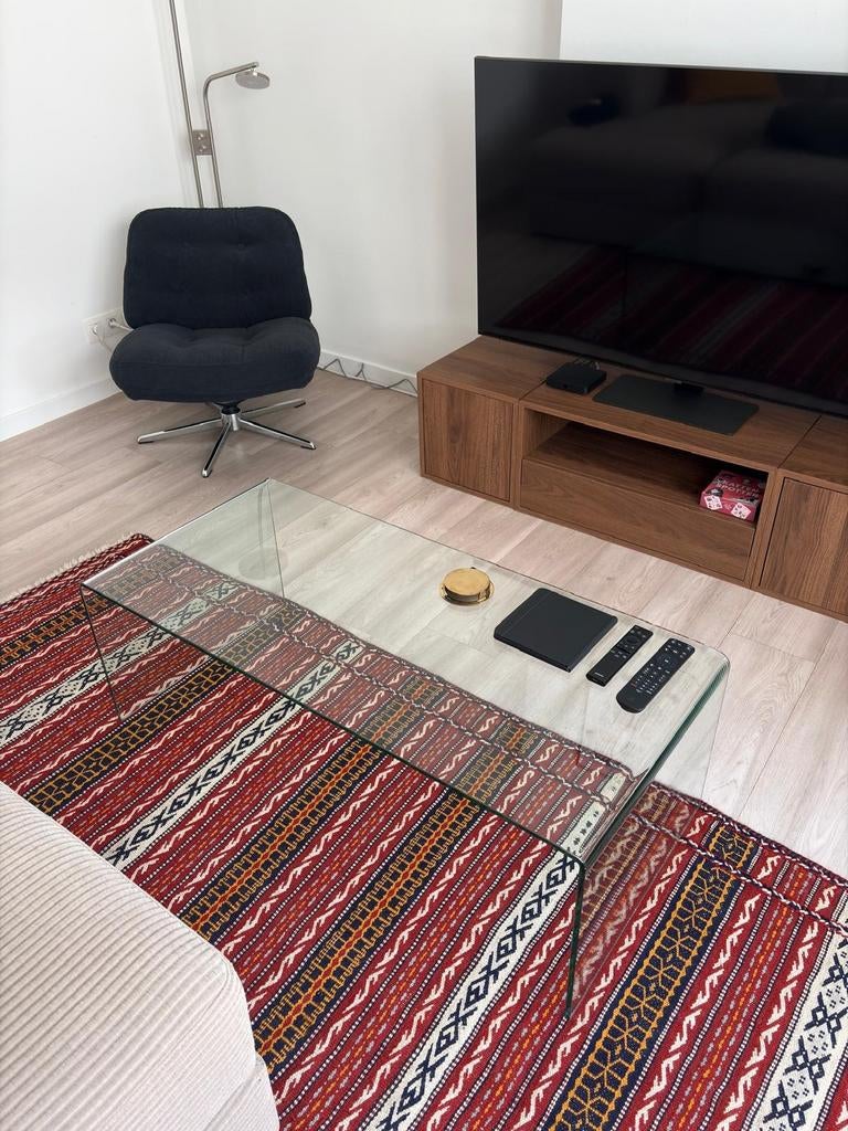 Kavel Home - Burano glazen salontafel, Huis en Inrichting, Tafels | Salontafels, Ophalen, Gebruikt, 100 tot 150 cm, Minimalistisch en modern