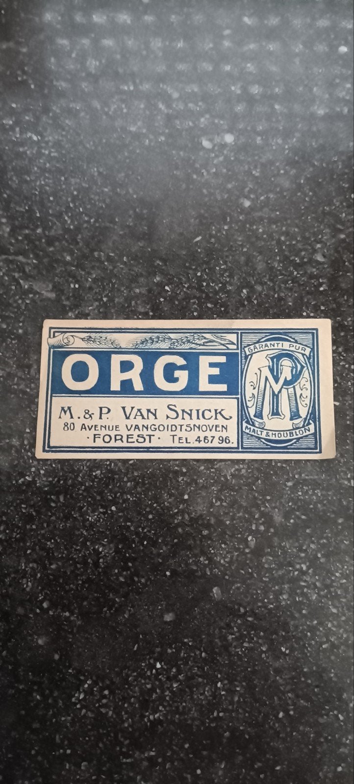 Oud bieretiket orge oude br Van Snick Forest, Ophalen of Verzenden