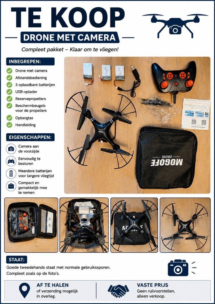 Drone met camera – Inclusief 3 batterijen, afstandsbediening, Enlèvement