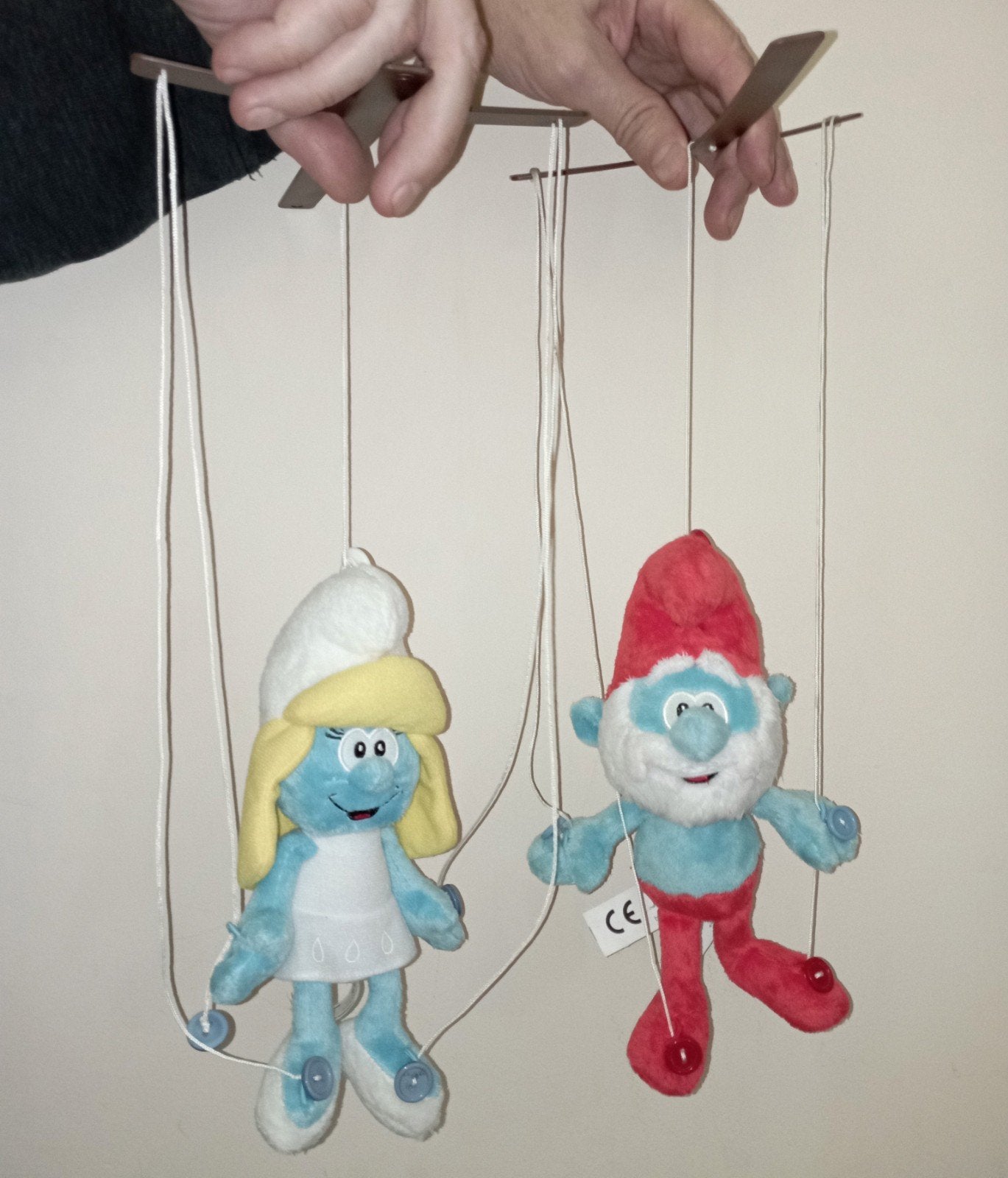 De Smurfen marionet Smurfin & Grote smurf, Kinderen en Baby's, Speelgoed | Knuffels en Pluche, Gebruikt, Overige merken, Overige karakters