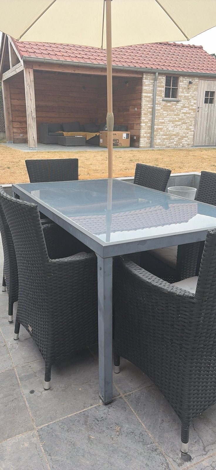 Tuintafel met 6 stoelen, Tuin en Terras, Ophalen, Gebruikt, 6 zitplaatsen, Tuinset