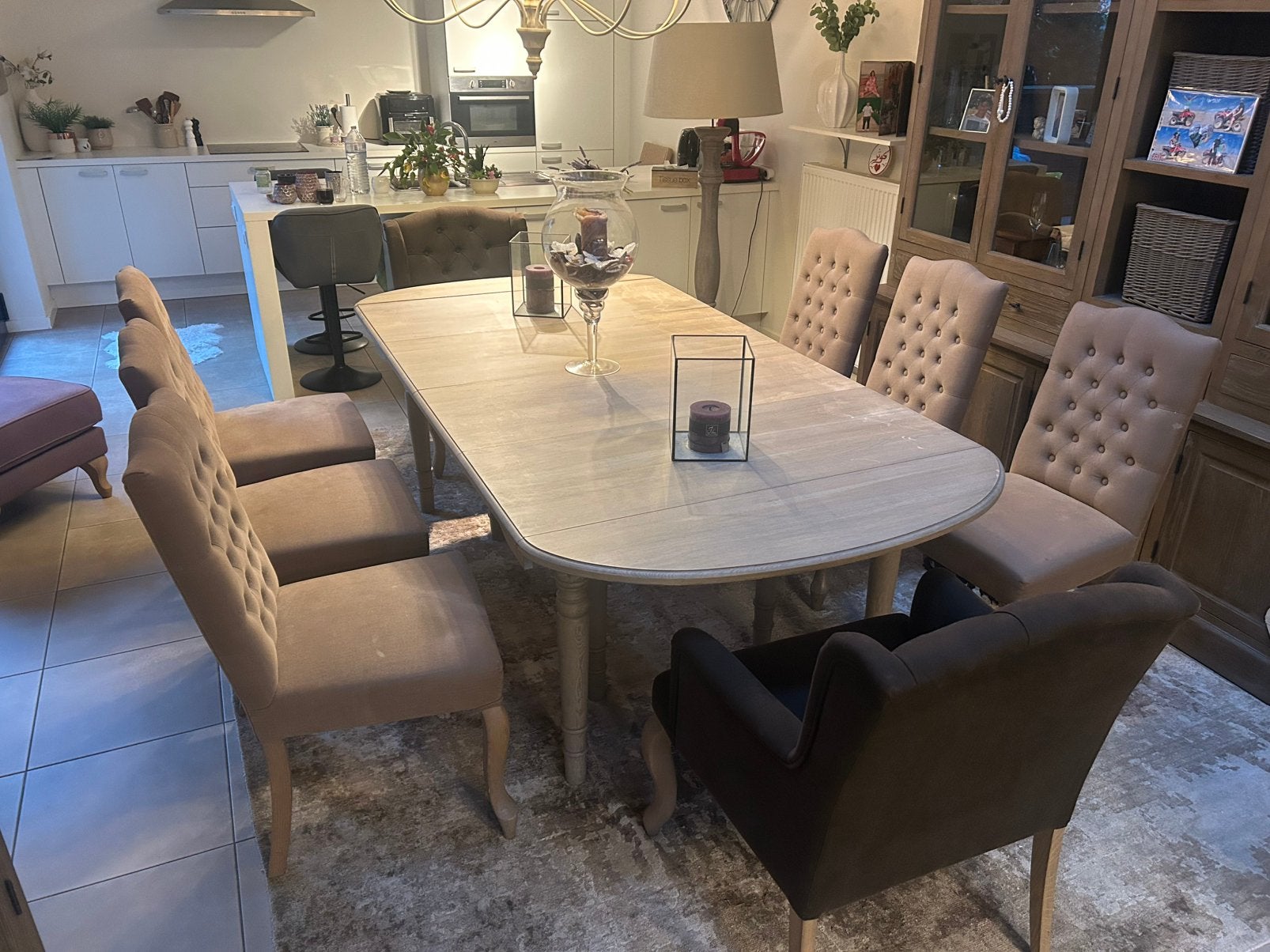 Eettafel met 6 stoelen en 2 fauteuils– complete eetkamerset, Ophalen, Gebruikt, Vijf personen of meer, Ovaal