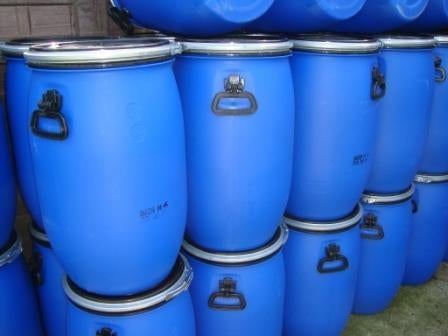 Nieuwe blauwe vaten van 60 L met deksel en klemring, Tuin en Terras, Minder dan 75 liter, Ophalen, Nieuw, Kunststof