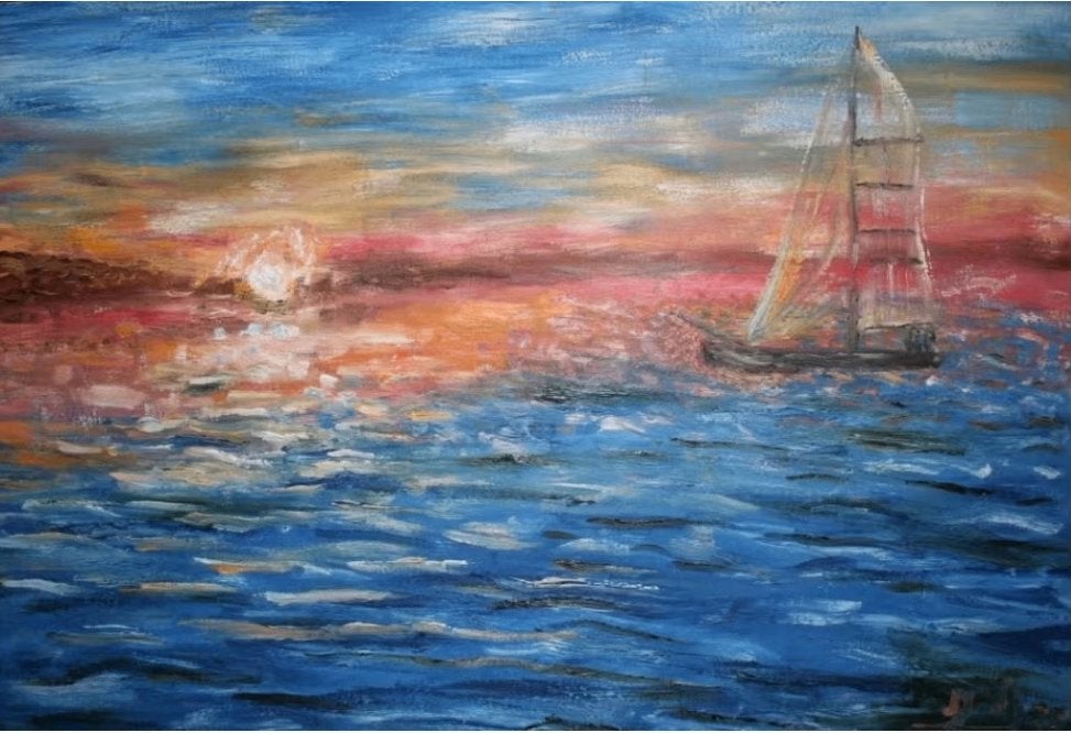 huile sur toile marine 50/70cms, Enlèvement ou Envoi, Utilisé, Toile