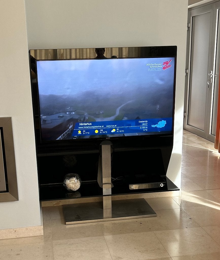 Tv meubel in zwart glas en inox voet, 25 à 50 cm, Glas en inox, Comme neuf, Enlèvement