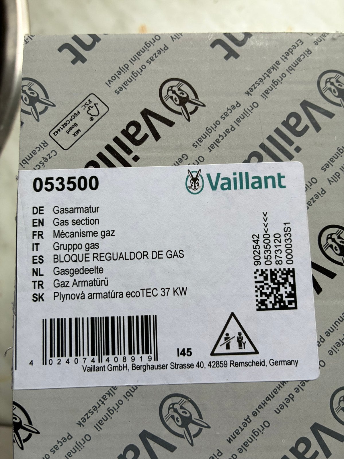 Vaillant gasgedeelte voor vhr 35 Ecotec 346 en 376, Ophalen, Nieuw, Aardgas