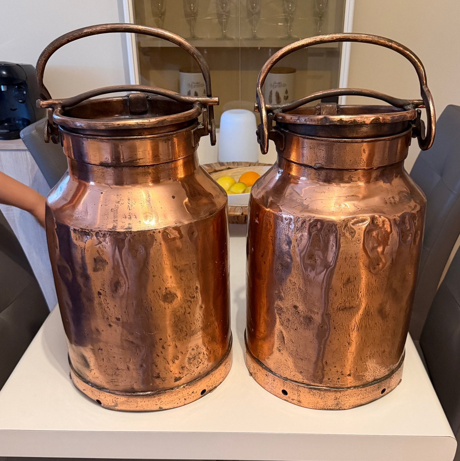 2 Verkoperde melkkannen (antiek), Ophalen, Koper