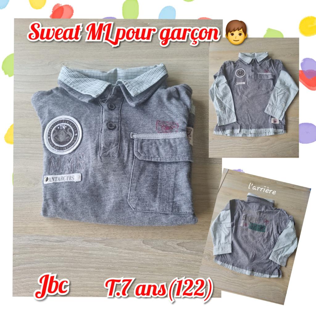 Sweat ML pour garçon -gris-Jbc-T.7 ans, Kinderen en Baby's, Kinderkleding | Maat 122, Gebruikt, Trui of Vest, JBC, Ophalen of Verzenden
