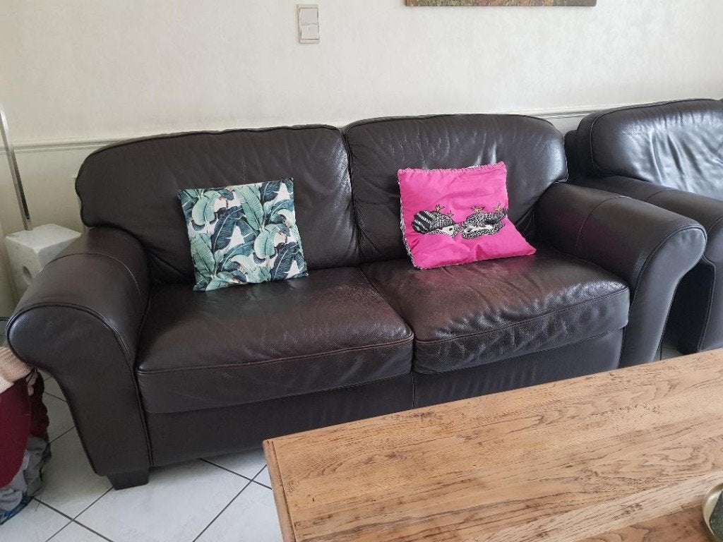 Lederen salonzetels Natuzzi 4 en 3-zit, Ophalen, Gebruikt, Rechte bank, 200 tot 250 cm