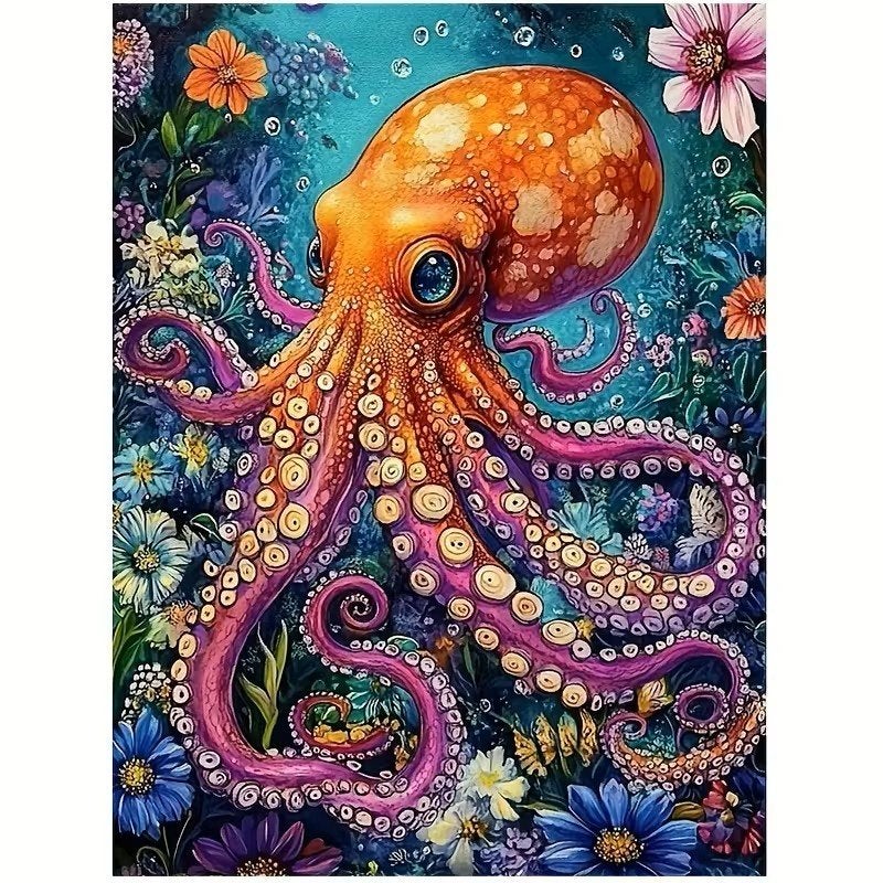 Peinture au diamant, poulpe (carré) n 30, 50 x 40 cm, Neuf, Multicolore, Autres matériaux, Autres marques