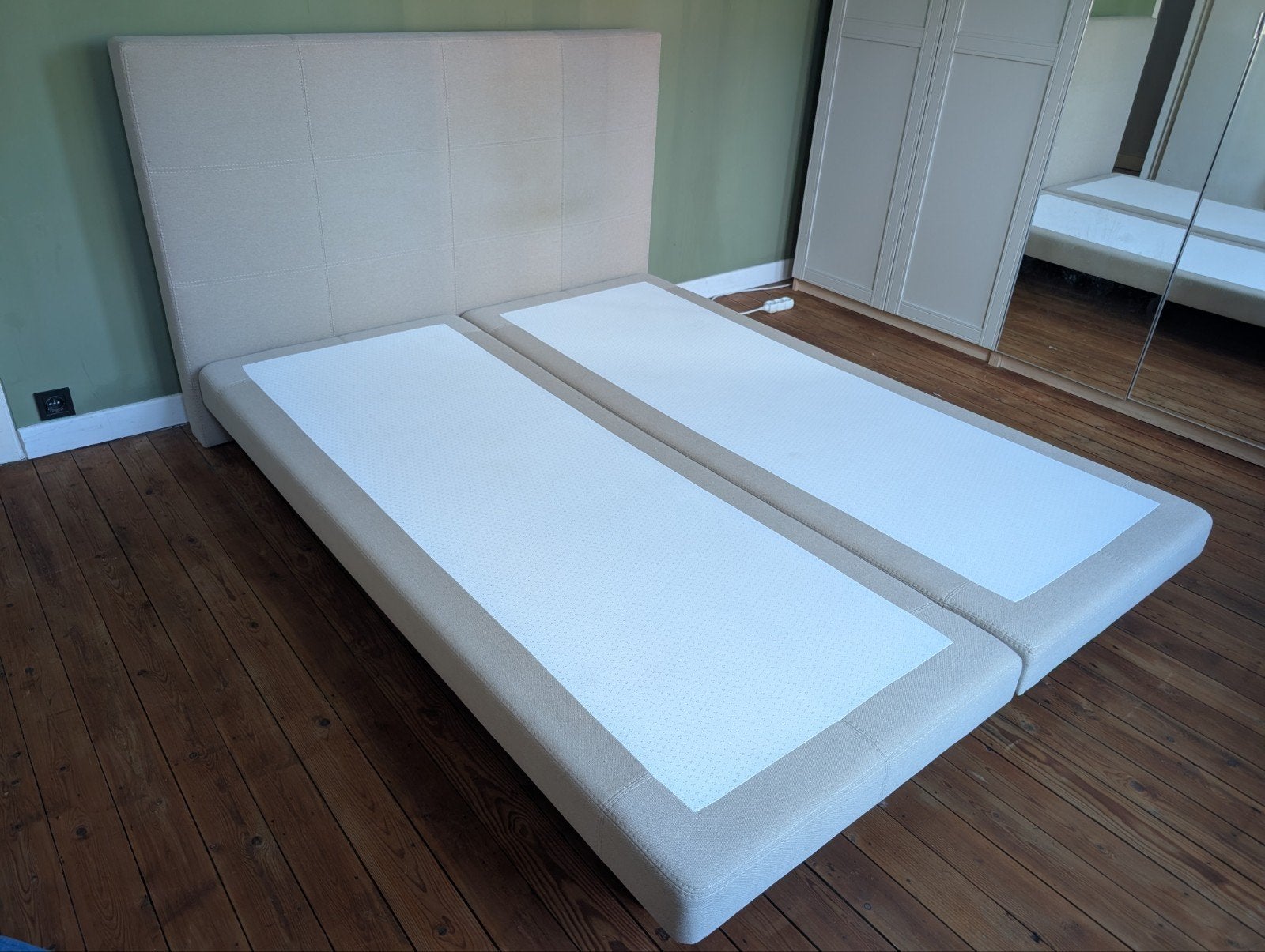 Boxspring 160x200, Huis en Inrichting, Ophalen, Beige, Tweepersoons, Zo goed als nieuw