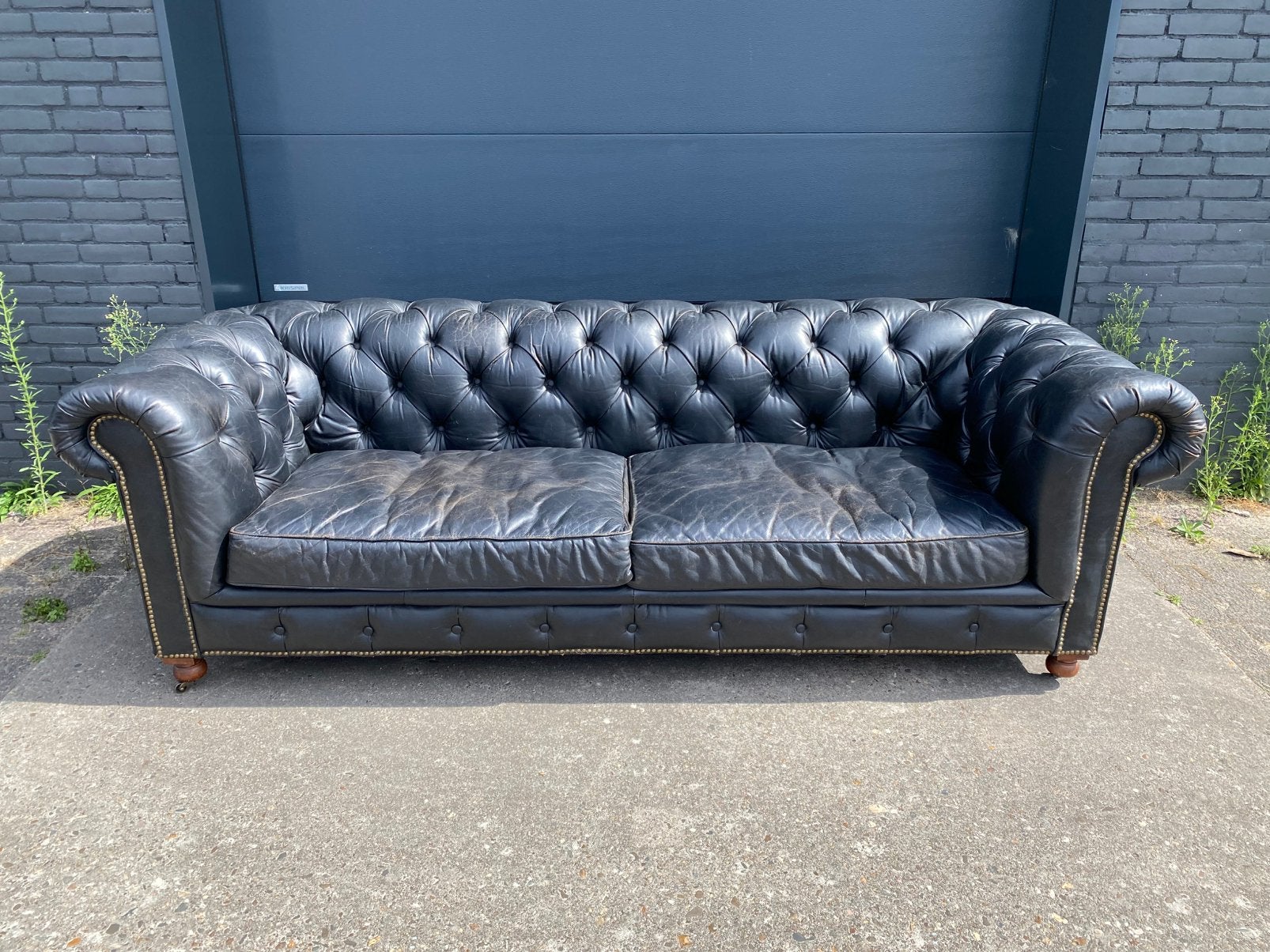 Prachtige XL Chesterfield bank vintage zwart, Ophalen of Verzenden, Zo goed als nieuw, Leer