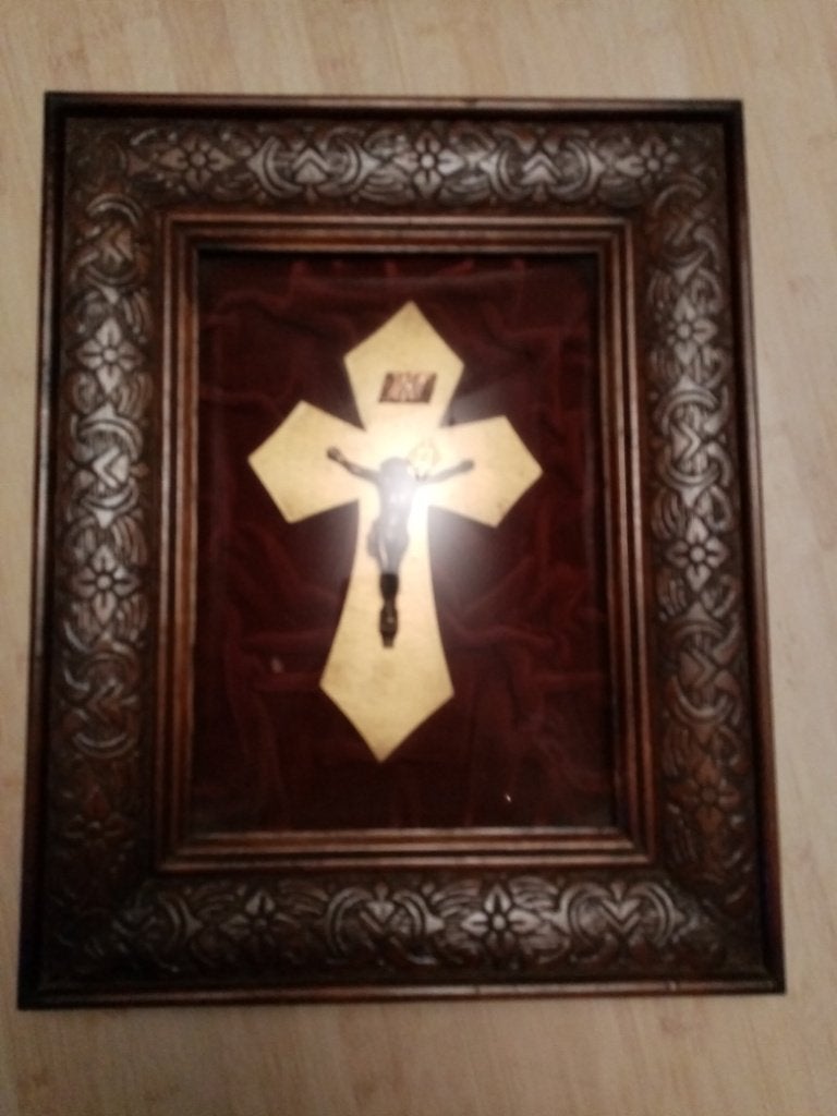 Crucifix crucifix Christi in omlijsting met bol glas, Collections, Enlèvement ou Envoi, Utilisé, Christianisme | Catholique