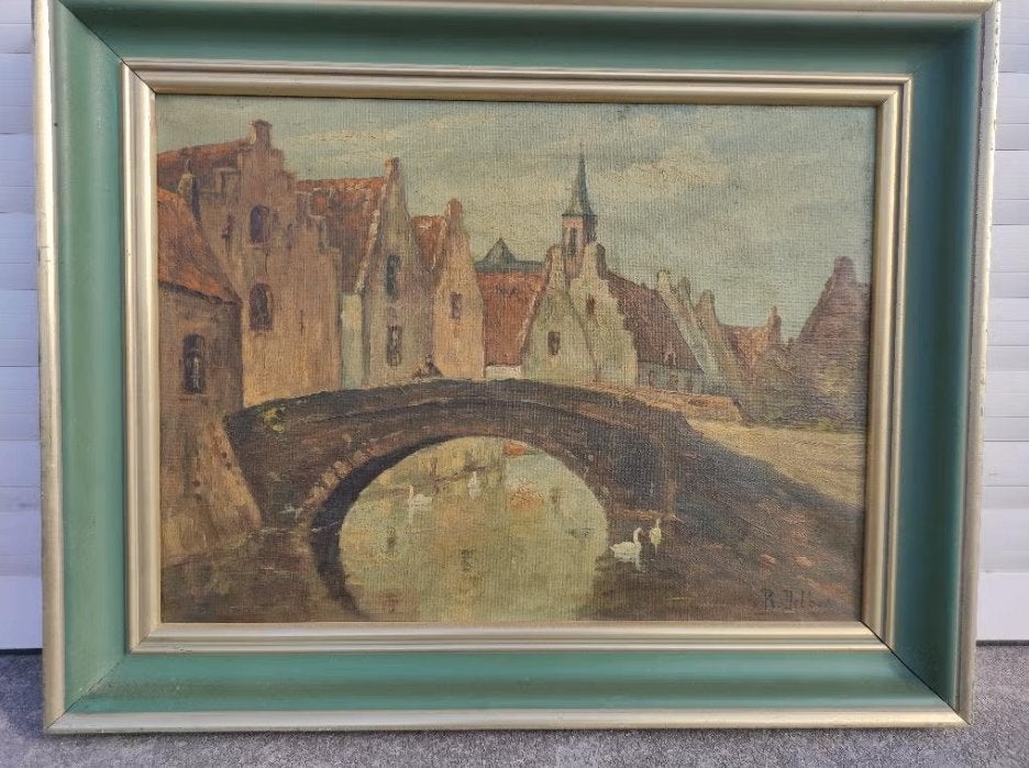 huile sur toile bruges signe raoul delbove, Enlèvement ou Envoi, Toile