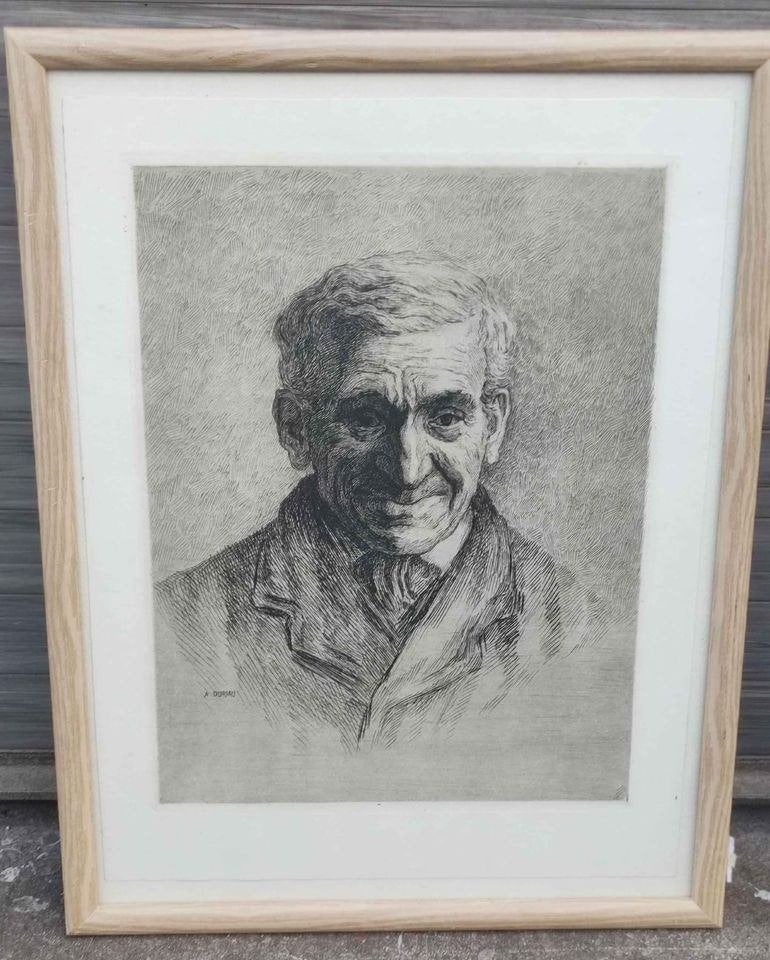 Gravure homme signe Alfred duriau, Antiquités & Art, Enlèvement ou Envoi, Gravure