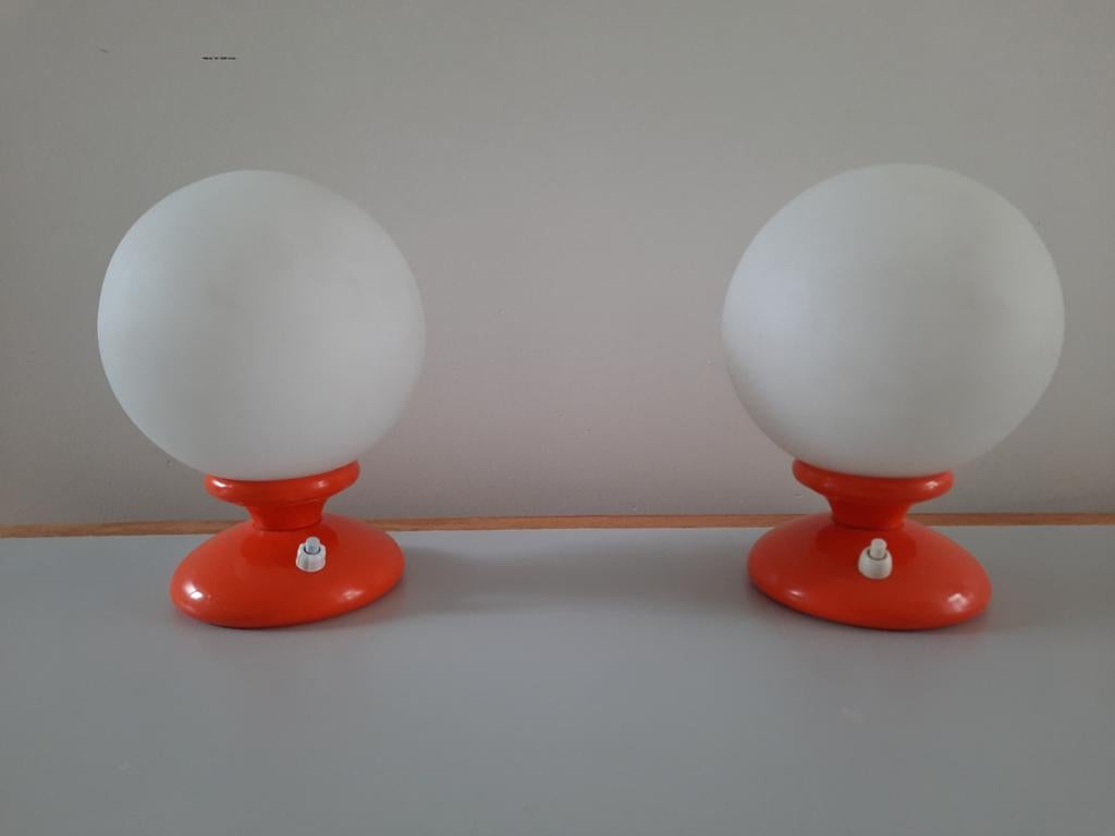 Duo oranje bollampen, vintage jaren zeventig., Ophalen of Verzenden