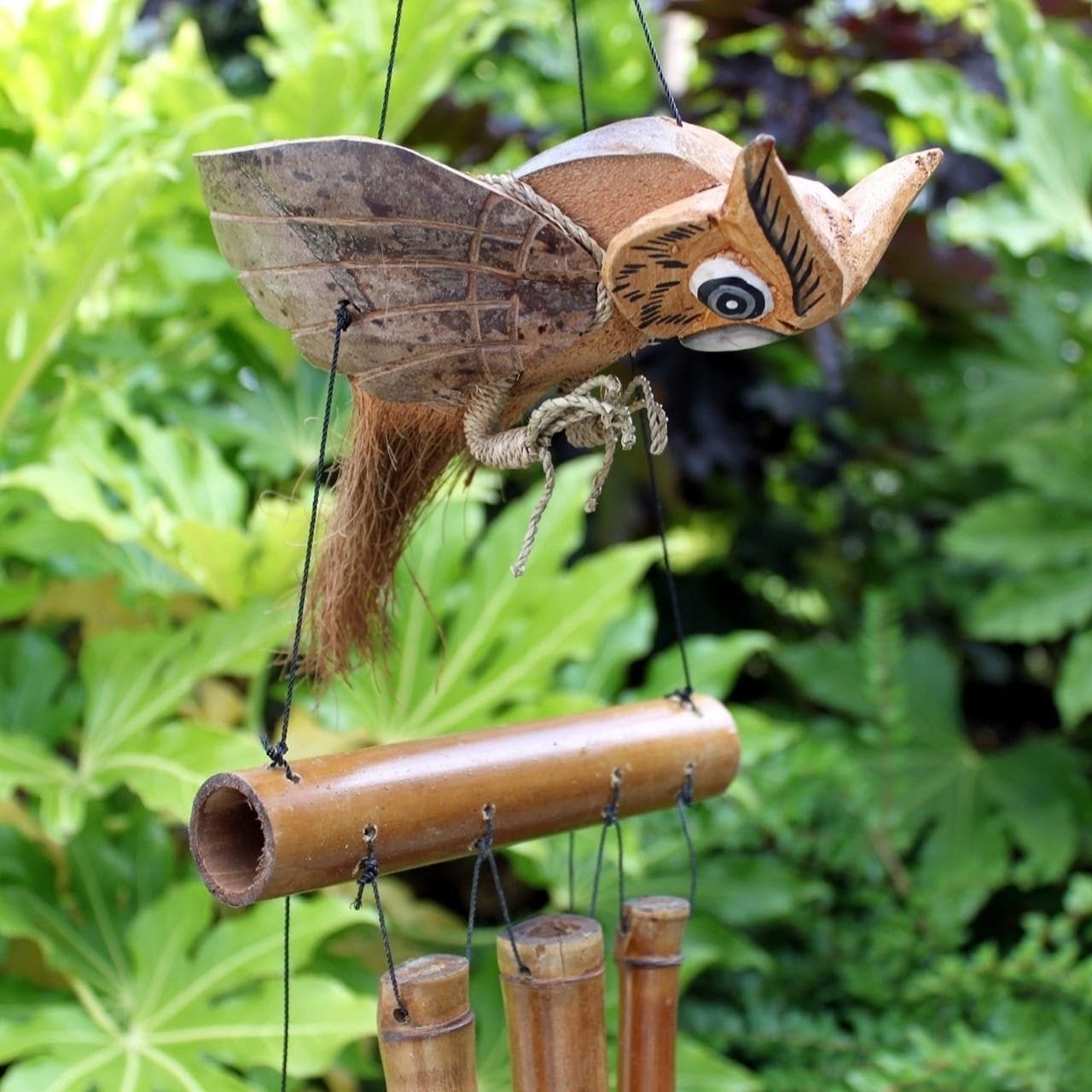 carillon chouette en bambou et coco 50 cm, Jardin & Terrasse, Enlèvement ou Envoi