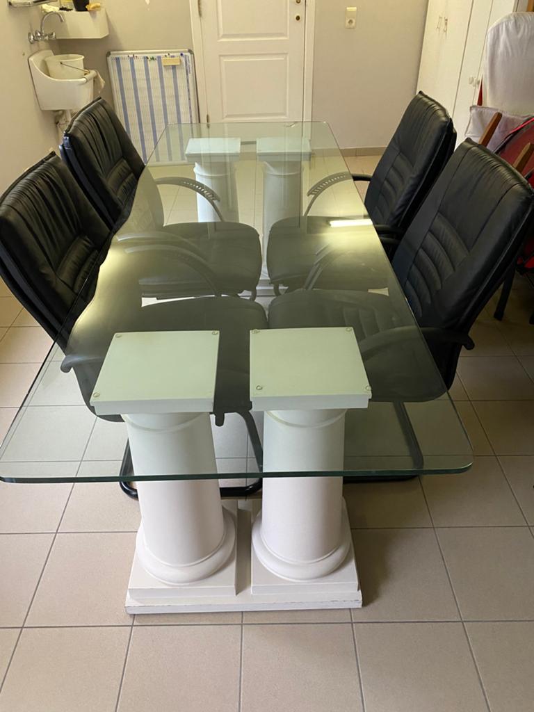 Eettafel met 4 lederen stoel, Huis en Inrichting, Tafels | Eettafels, Ophalen, Gebruikt, Vier personen, Rechthoekig