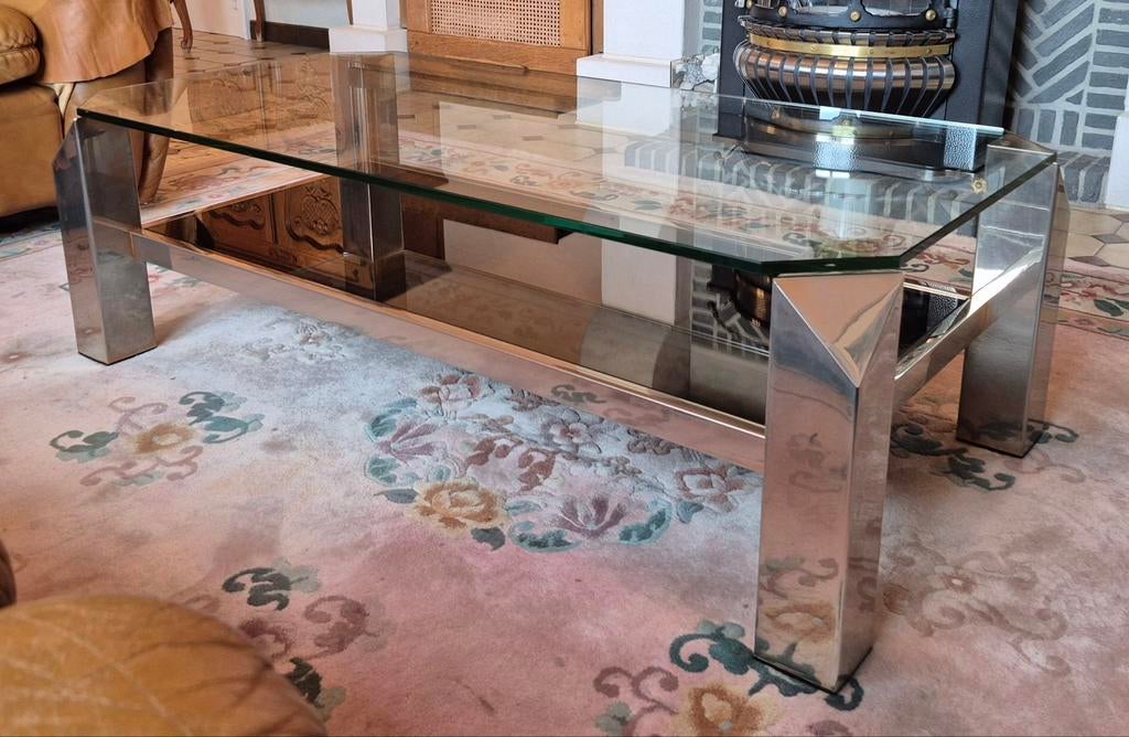 Salontafel  glas poten 23 KT verguld, Huis en Inrichting, Tafels | Salontafels, Ophalen