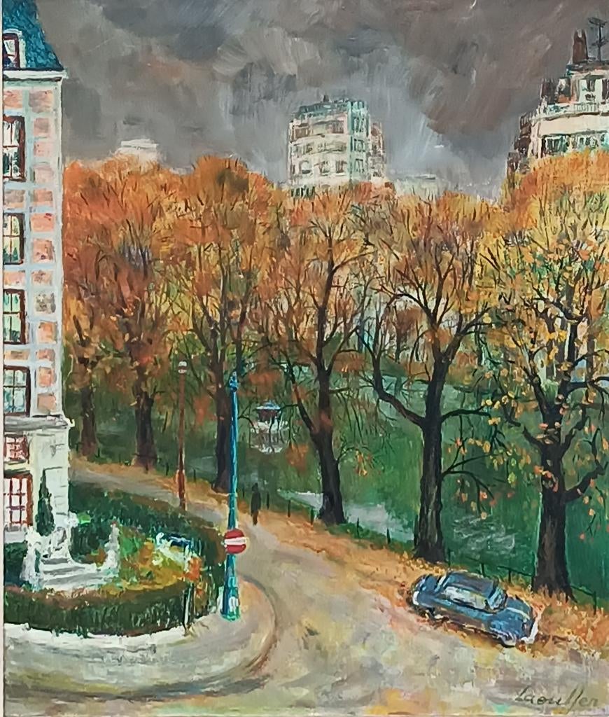 Marcel Laeuffer: Stadszicht 1965 (O/D, 66 x 76 cm), Ophalen of Verzenden