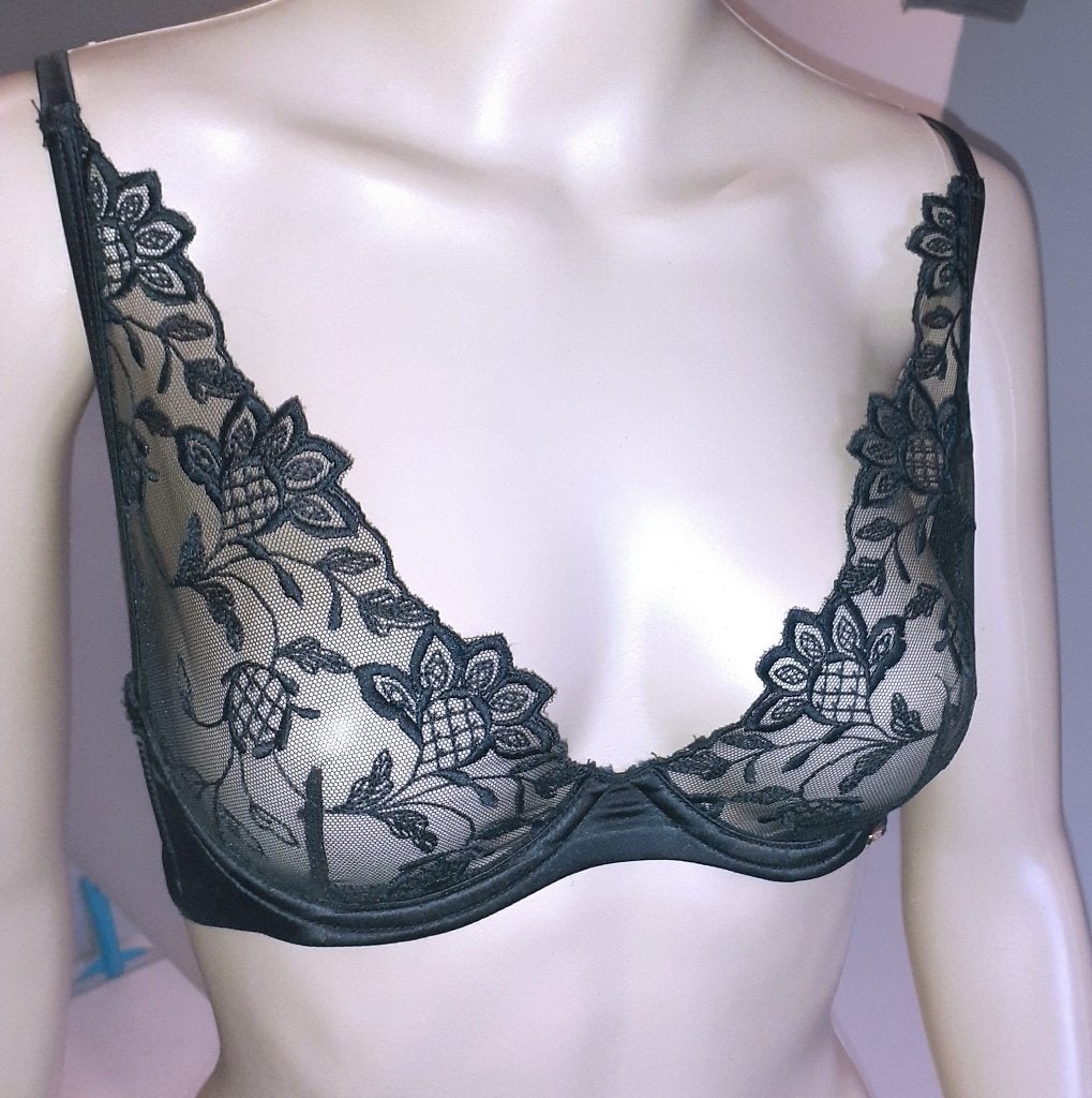 Niet voorgevormde bh transparant zwart kant Inga Hunkemoller, Ophalen of Verzenden, Zwart, BH