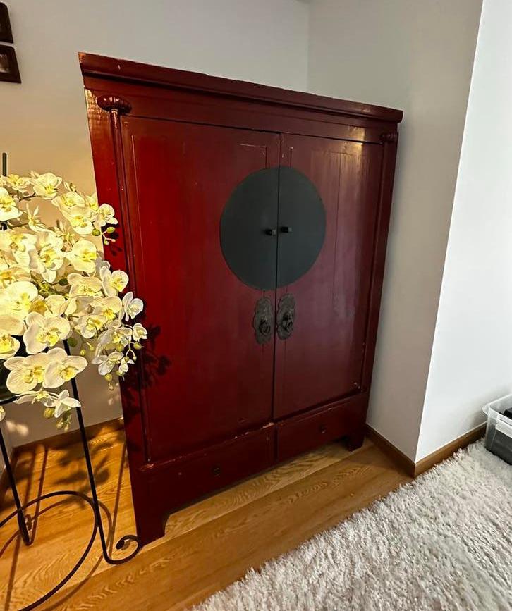 Vintage Rode Chinese kast, Antiek en Kunst, Ophalen