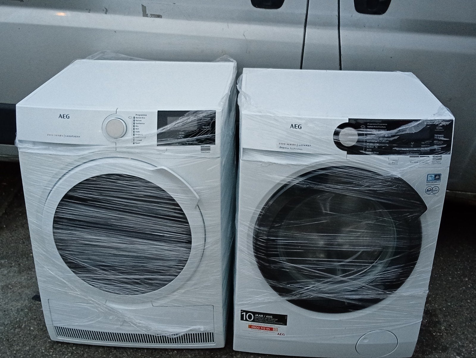 set wasmachine+droogkast condens waterbak aeg pro lvrng mglk, Elektronische apparatuur, Ophalen of Verzenden, Condens