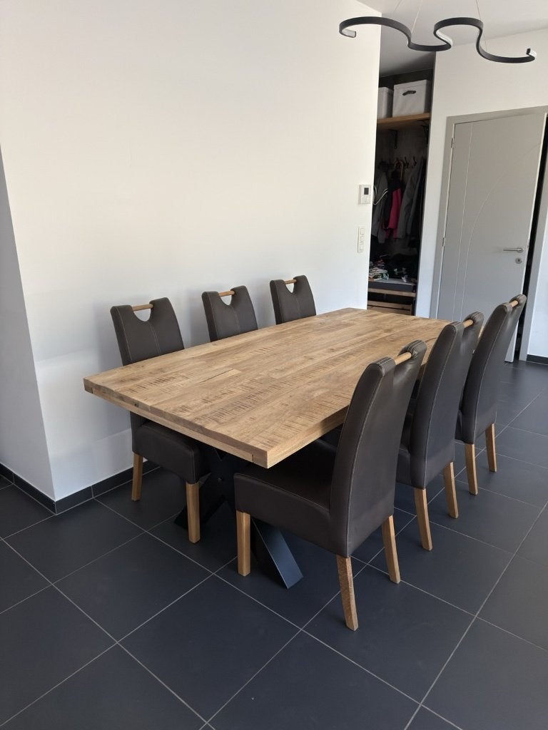 Table à manger en manguier massif 200x100 avec 6 chaises, Enlèvement, Utilisé, 4 à 6 chaises