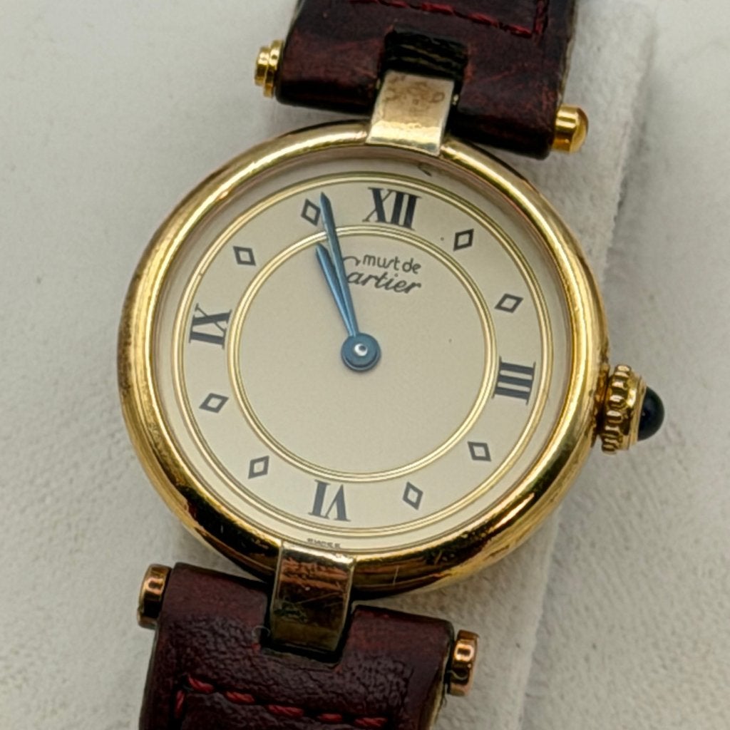 Cartier Vendome Vermeil - avec boîte et papiers - 24 mm, Montre-bracelet, Enlèvement ou Envoi, Cuir, Utilisé