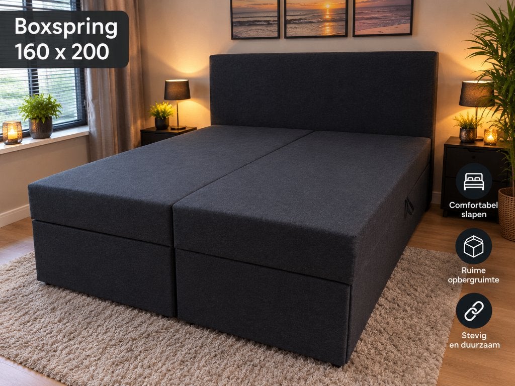 Boxspring 160 x 200 met opbergruimte LEVERING GRATIS, Huis en Inrichting, Ophalen, Tweepersoons, Zo goed als nieuw, 200 cm