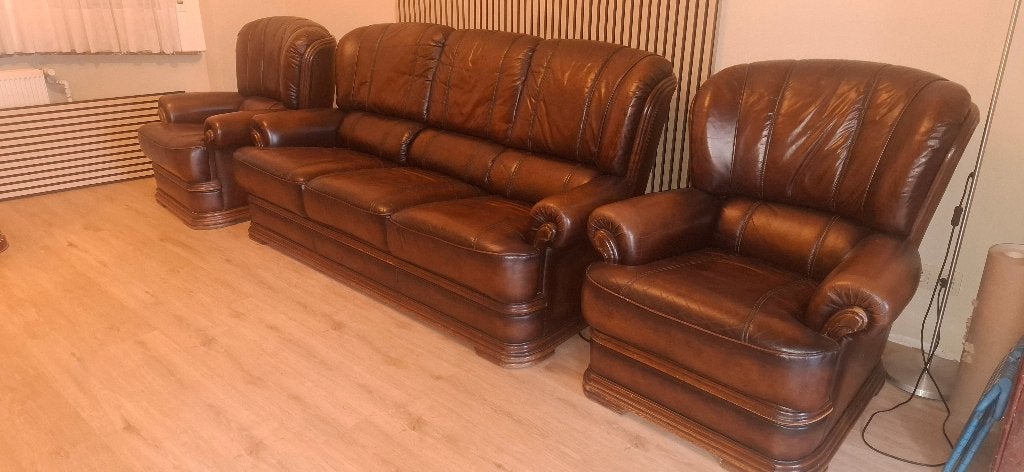 Leren salon, Huis en Inrichting, Ophalen, Gebruikt, Hout