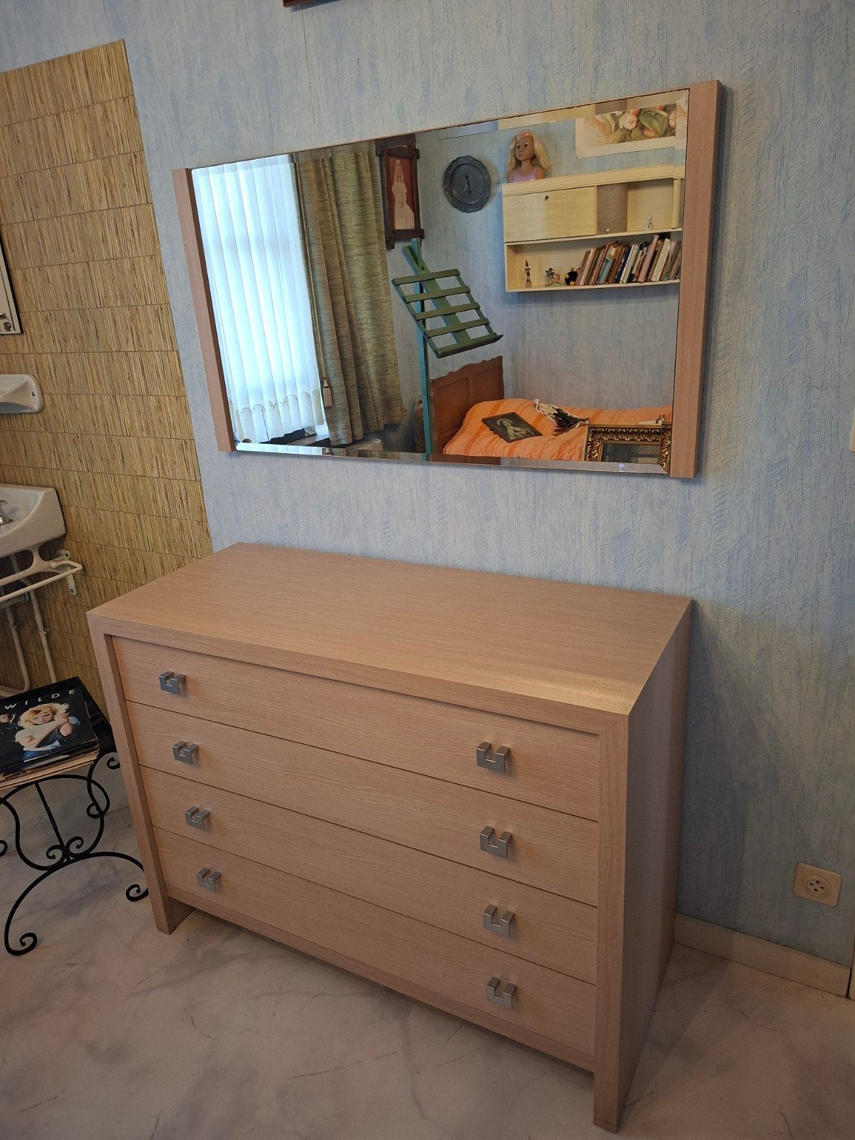 dressoir met lades + spiegel te koop, 25 à 50 cm, Comme neuf, 100 à 150 cm, Enlèvement