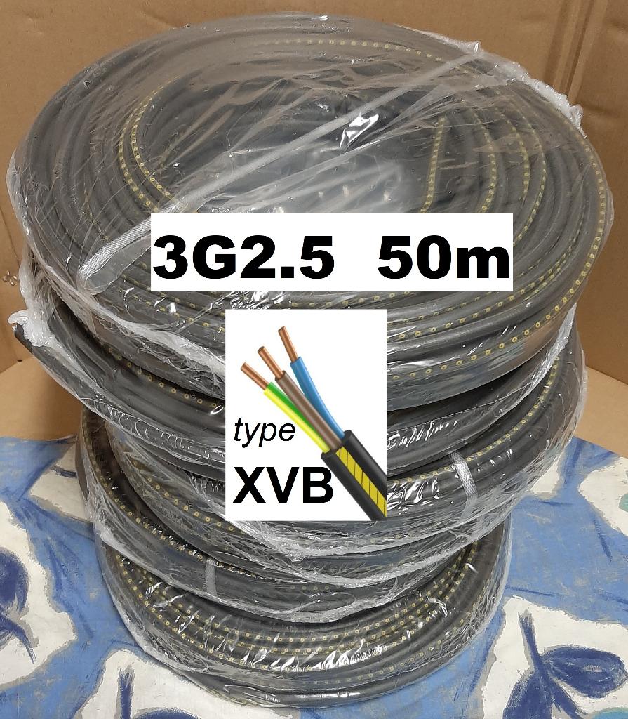 Cable électrique 3G2.5  type XVB, 50m - 55€, Ecaussinnes, Enlèvement, Neuf, Câble ou Fil électrique