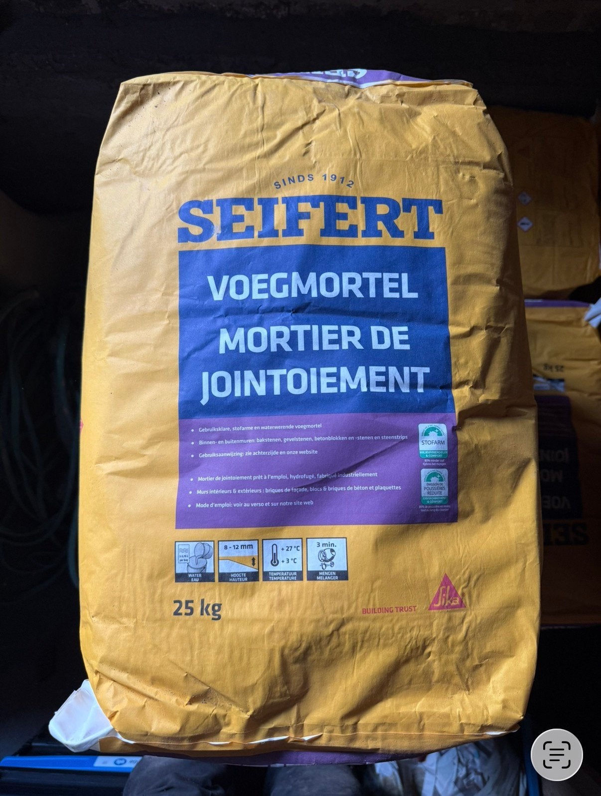30 zakken Seifert voegmortel 25 kg – samen €100 – koopje!, Ophalen, Zo goed als nieuw
