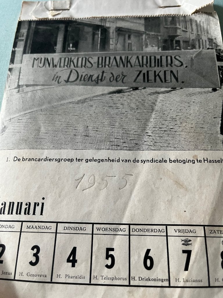 Mijnwerkers kalender van 1955, Divers, Enlèvement, Calendrier hebdomadaire, Utilisé