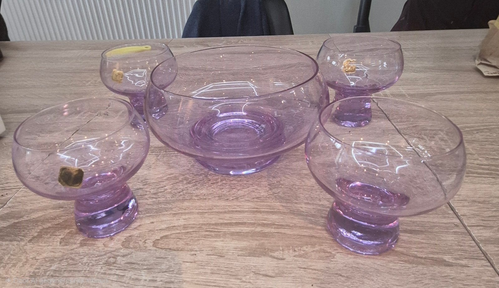 Prachtige vintage lila glazen dessertset / coupes (5-delig), Ophalen