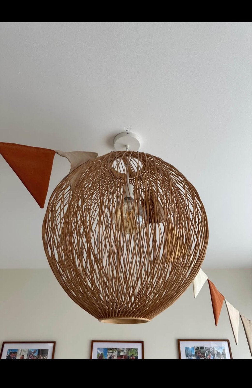 Hanglamp van bamboe, Huis en Inrichting, Ophalen, Overige typen, Rond, Zo goed als nieuw