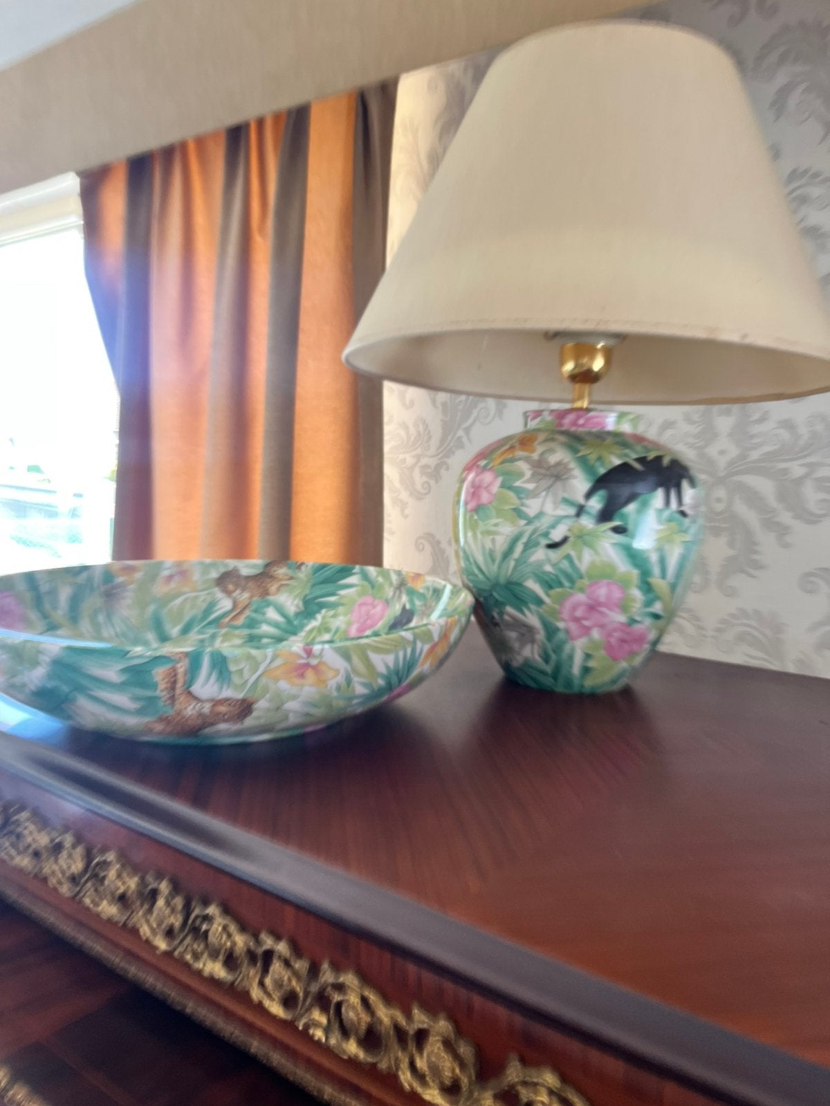 Vintage deco lamp en schaal uit Italië, Gebruikt, Vintage, Meerkleurig, E27 (groot)