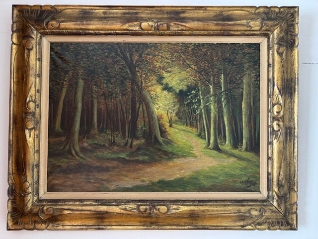 Schilderij landschap - bomen in olieverf van schilder Aubray, Ophalen, Doek, Gesigneerd, Landschap